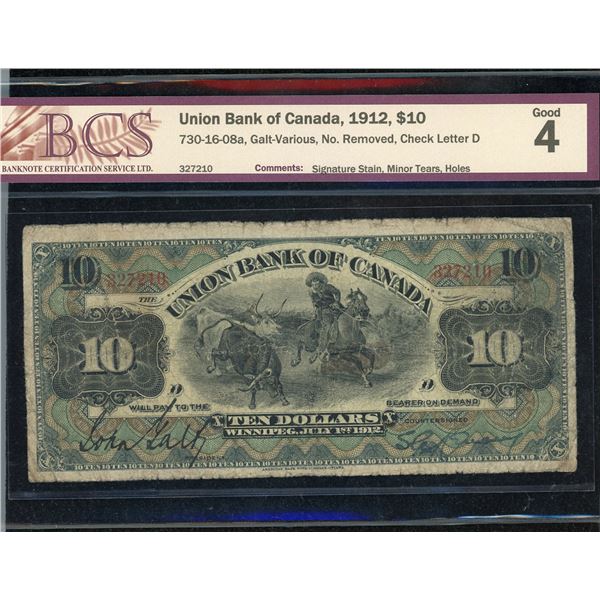 Union Bank of Canada $10, 1912