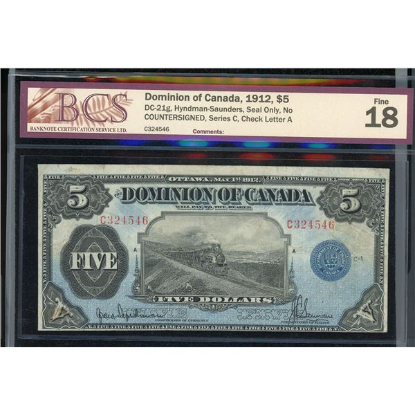 Dominion of Canada $5, 1912