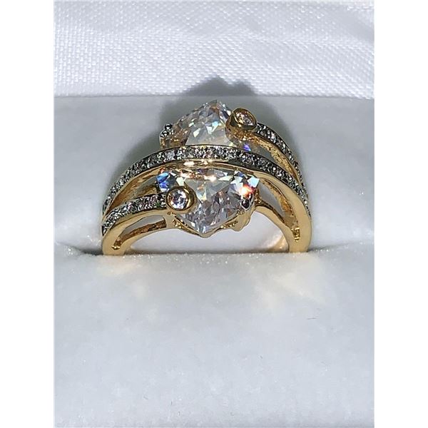 Ladies Multi Stone cluster Dress ring 14K GP with solitaire setting