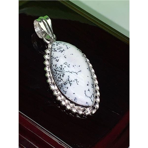 Large Opal Stone Solitaire .925 Silver Pendant