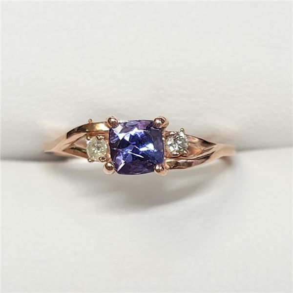 10K Rose Gold Tanzanite(0.7ct) Diamonds (0.04Ct, Si-2,F-G) Ring (~Size 6)(Ring is resizable for $40)