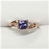 Image 1 : 10K Rose Gold Tanzanite(0.7ct) Diamonds (0.04Ct, Si-2,F-G) Ring (~Size 6)(Ring is resizable for $40)