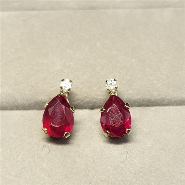 10K Yellow Gold Rubies(1.04ct) Moissanite(0.06ct) Earrings (~Size 0) (~length 0 inches) (~weight 0.7