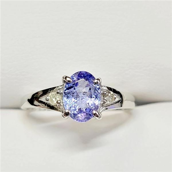 10K White Gold Tanzanite(1.1ct) Diamonds (0.03Ct, Si-2, F-G) Ring (~Size 7.5)(Ring is resizable for 