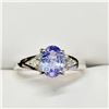 Image 1 : 10K White Gold Tanzanite(1.1ct) Diamonds (0.03Ct, Si-2, F-G) Ring (~Size 7.5)(Ring is resizable for 
