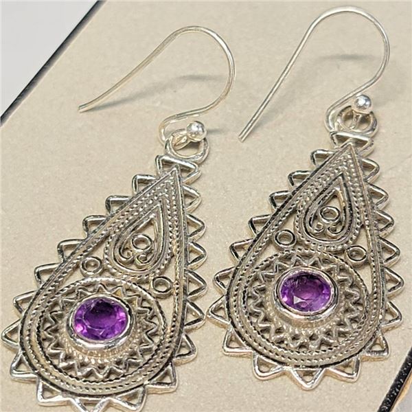 Silver Amethyst(1.2ct) Earrings (~Size 0) (~length 0 inches) (~weight 6.67g), Suggested Retail Value