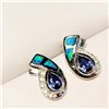 Image 2 : Silver Sapphire (1.5ct) Opal Triplet Earrings (~Size 0) (~length 0 inches) (~weight 3.38g), Suggeste