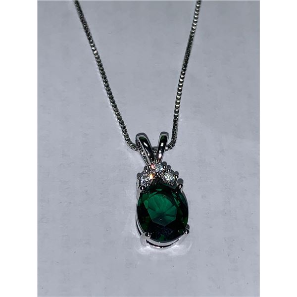 Ladies Emerald Style Gemstone Pendant Necklace