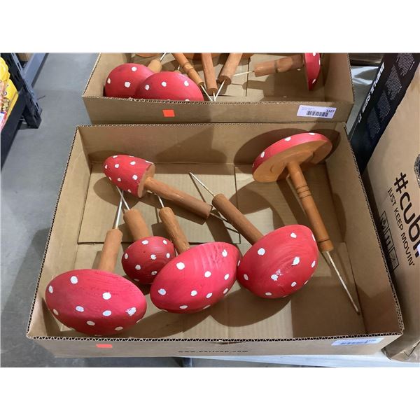 Box of Wooden Mushroom Garden Decor