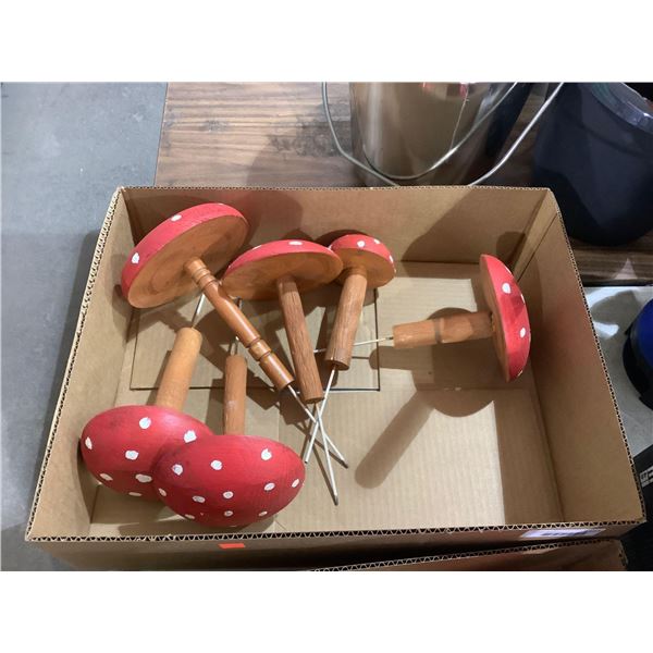 Box of Wooden Mushroom Garden Decor