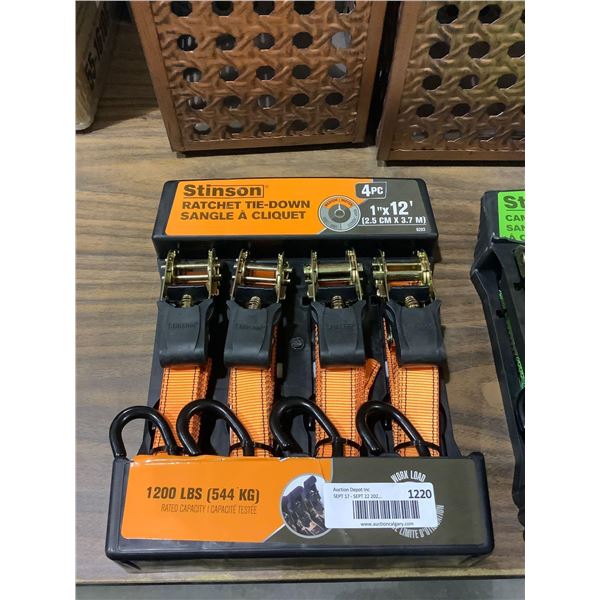 Stinson 4-Piece Ratchet Tie-Down Set (1in x 12ft)