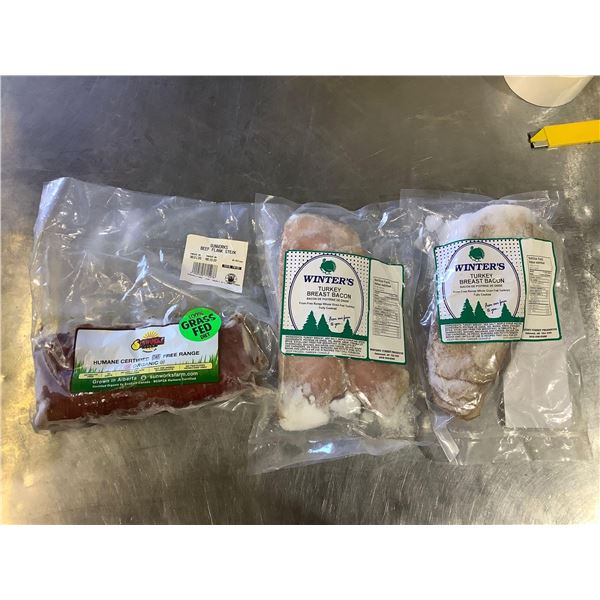 Frozen Winters Turkey Breast Bacon and SunWorks Beef Flank Steak Lot of 3