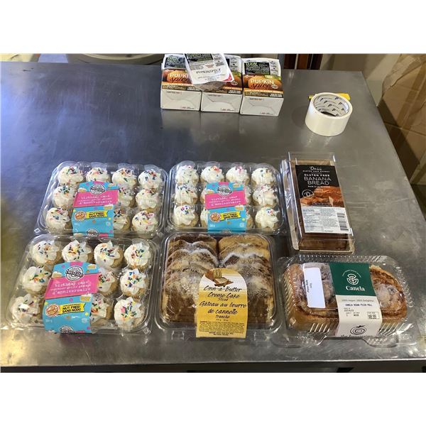 Frozen Cupcakes, Creme Cakes, Banana Bread, and Pizza Rolls Lot of 6
