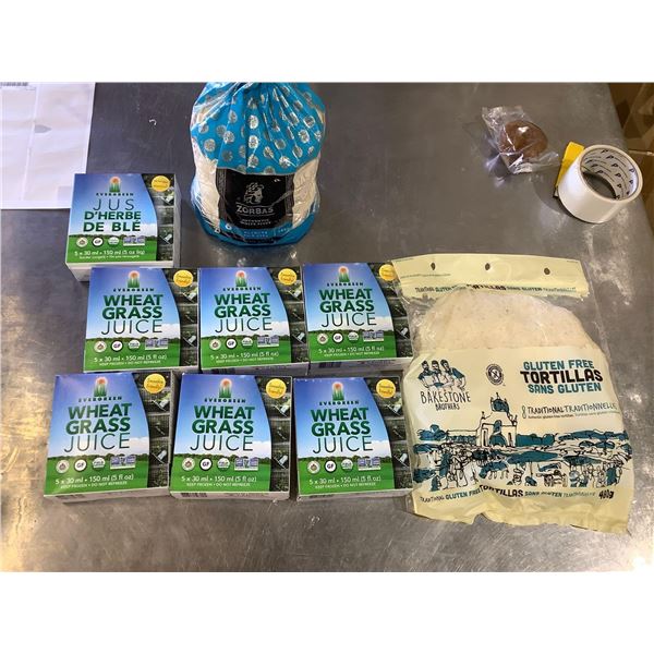 Frozen Wheat Grass Juice, Pitas, and Tortillas Lot of 9