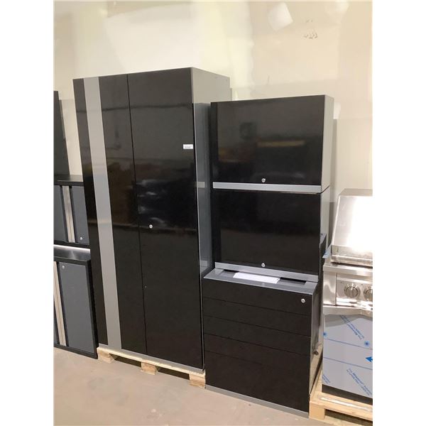 4-Piece Metal Cabinet Set in Black (28in x 22in x 32in and 28in x 14in x 22in and 28 x 14 x 28in and