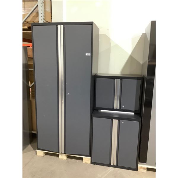 3-Piece Metal Cabinet Set in Grey (28in x 14in x 22in and 28in x 22in x 32in and 36in x 24in x 78in)