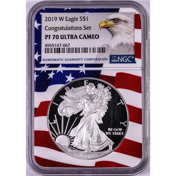 2019-W $1 Proof American Silver Eagle Coin NGC PF70 Ultra Cameo Congratulations Flag