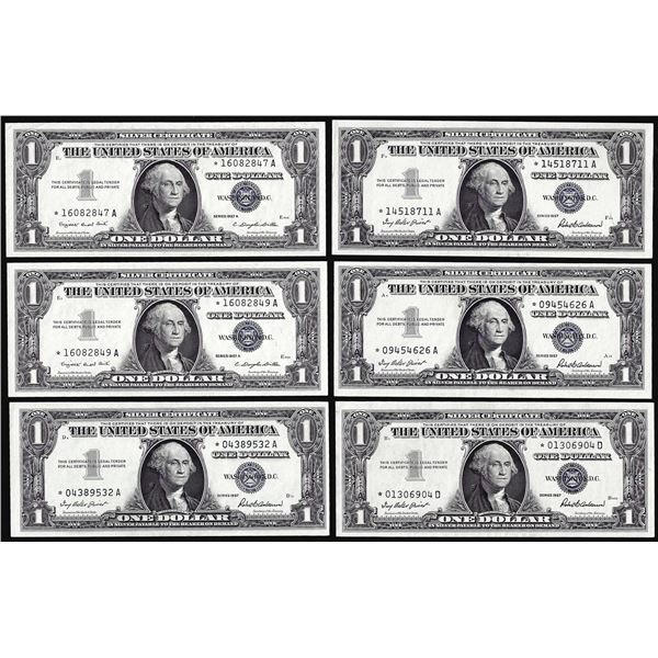 Lot of (6) Uncirculated 1957 & 1957A $1 Silver Certificate Star Notes