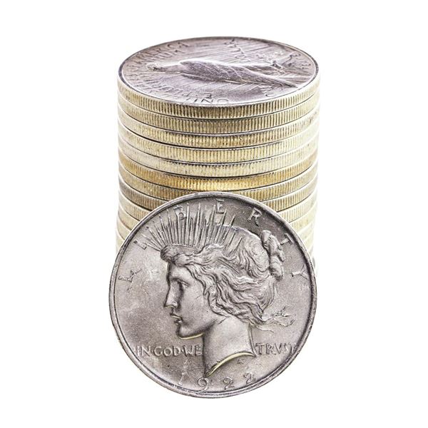 Roll of (20) Brilliant Uncirculated 1922 $1 Peace Silver Dollar Coins