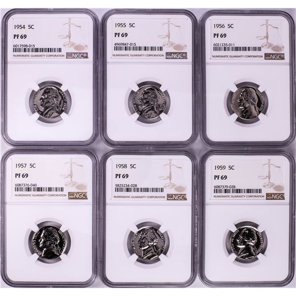 Lot of 1954-1959 Proof Jefferson Nickel Coins NGC PF69