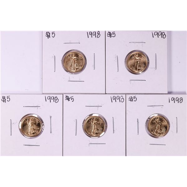 Lot of (5) 1998 $5 American Gold Eagle Coins