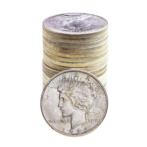 Roll of (20) Brilliant Uncirculated 1924 $1 Peace Silver Dollar Coins