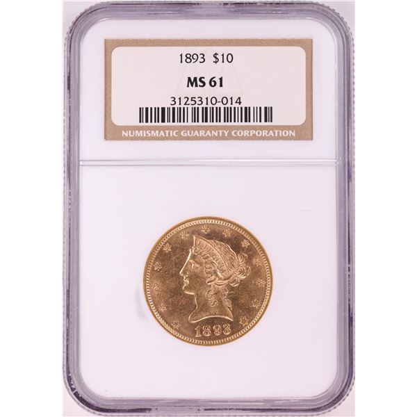 1893 $10 Liberty Head Eagle Gold Coin NGC MS61