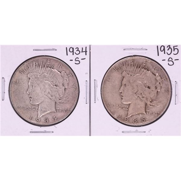 Lot of 1934-S & 1935-S $1 Peace Silver Dollar Coins