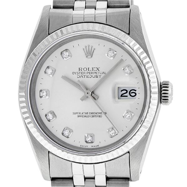 Rolex Men's Stainless Silver Diamond 36MM Datejust Wristwatch