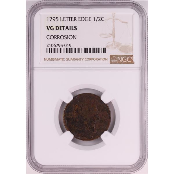 1795 Liberty Cap Letter Edge Half Cent Coin NGC VG Details