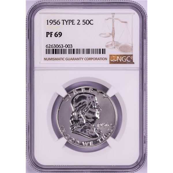 1956 Type 2 Proof Franklin Half Dollar Coin NGC PF69