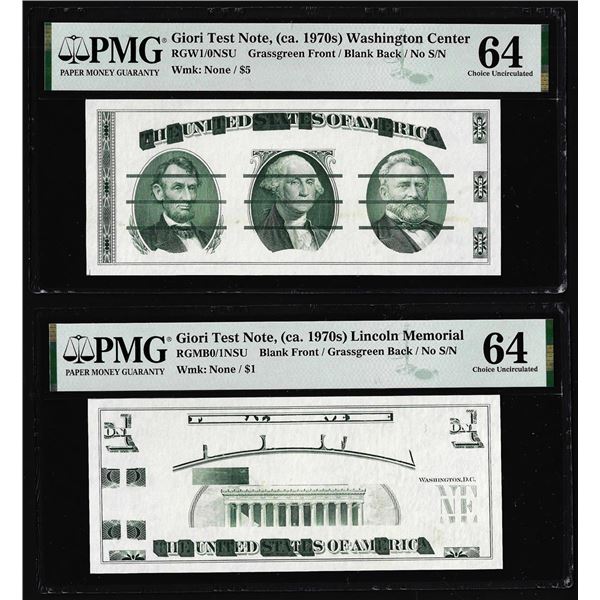 Set of Giori Test Note Washington & Lincoln Memorial PMG Choice Uncirculated 64