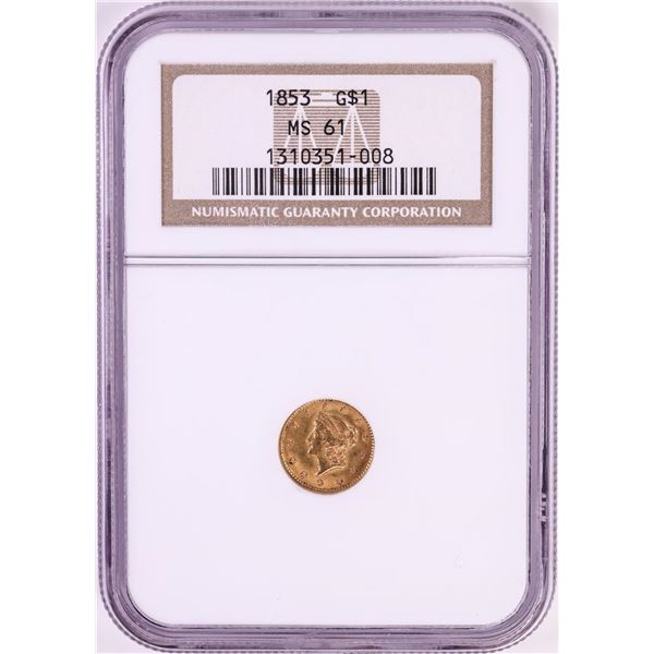 1853 $1 Liberty Head Gold Dollar Coin NGC MS61