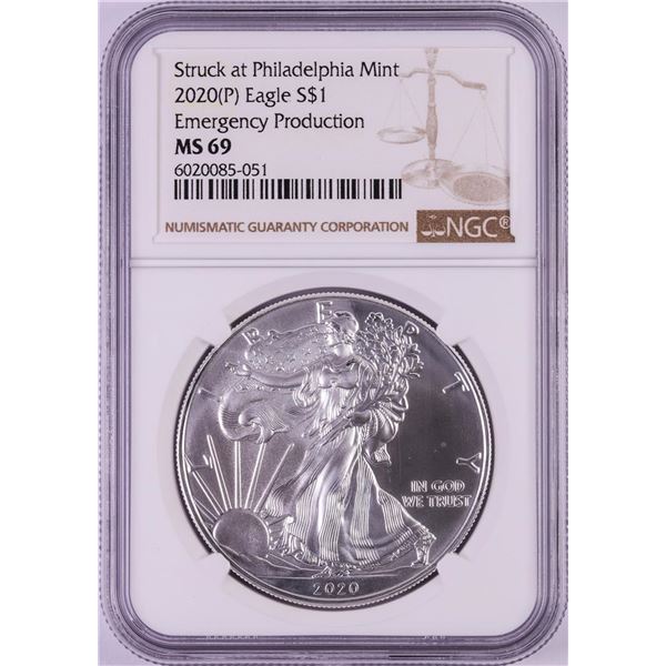 2020(P) $1 American Silver Eagle Coin NGC MS69 Emergency Production
