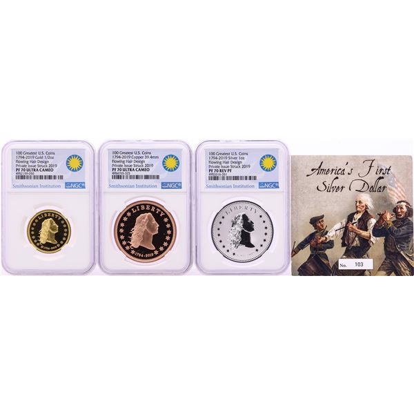 1794-2019 Smithsonian America's Finest Silver Dollar 3 Medal Set NGC PF70 Ultra Cameo