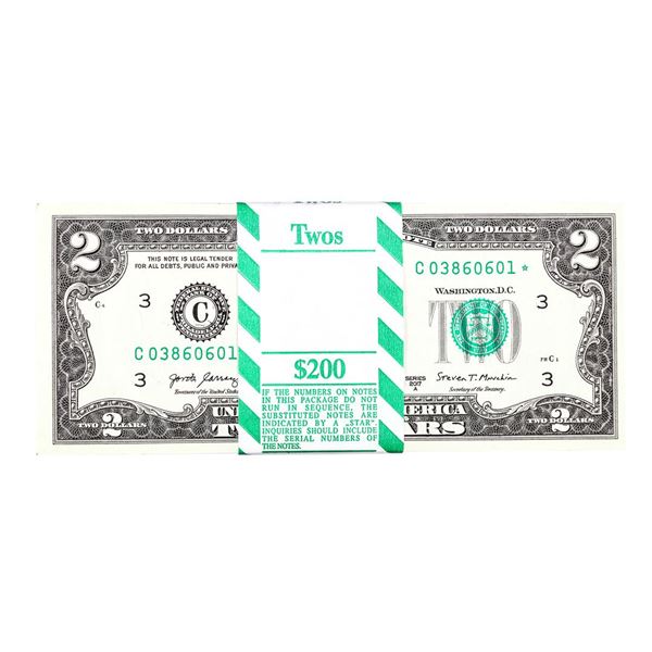 Pack of (100) Consecutive 2017A $2 Federal Reserve STAR Notes Philadelphia