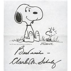 Charles Schulz Signed Printed Peanuts Sketch.