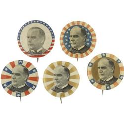 Lot of Five Gorgeous McKinley Campaign Pins.