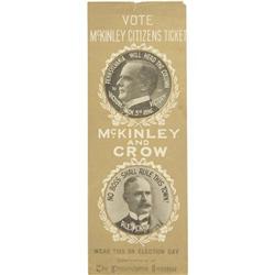 1896 McKinley Philadelphia Election Day Ribbon