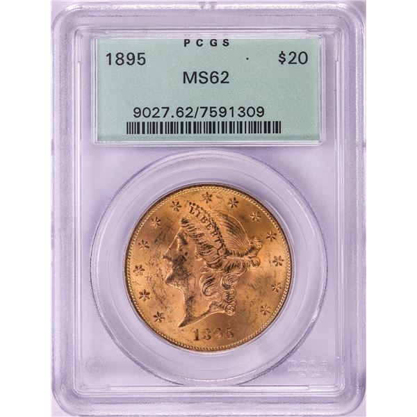 1895 $20 Liberty Head Double Eagle Gold Coin PCGS MS62 Old Green Holder