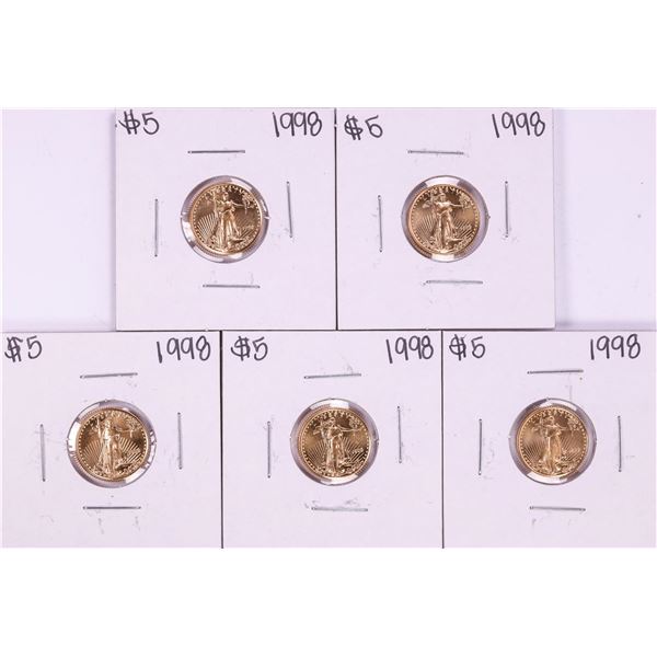 Lot of (5) 1998 $5 American Gold Eagle Coins