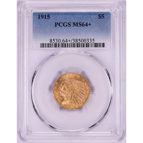 1915 $5 Indian Head Half Eagle Gold Coin PCGS MS64+