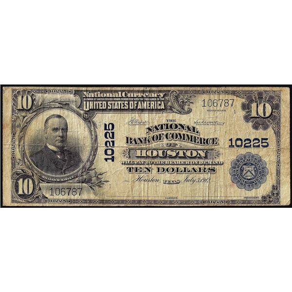 1902PB $10 National Bank of Commerce of Houston, TX CH# 10225 National Currency Note