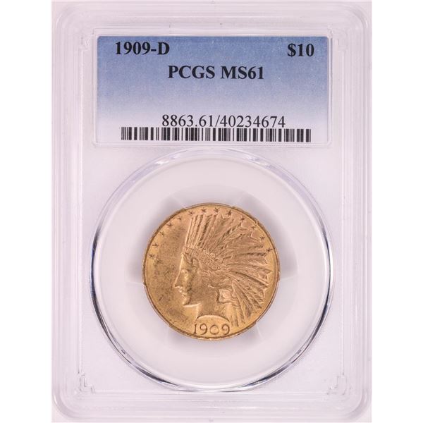 1909-D $10 Indian Head Eagle Gold Coin PCGS MS61