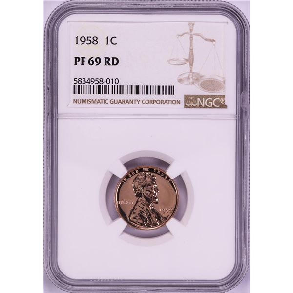 1958 Proof Lincoln Wheat Cent Coin NGC PF69RD