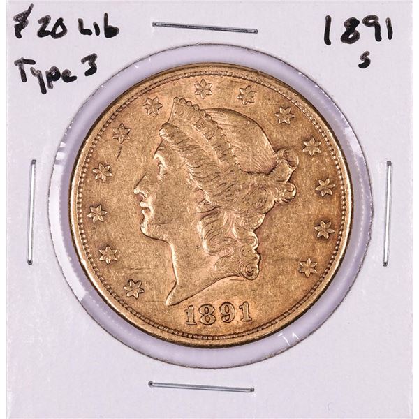 1891-S $20 Liberty Head Double Eagle Gold Coin