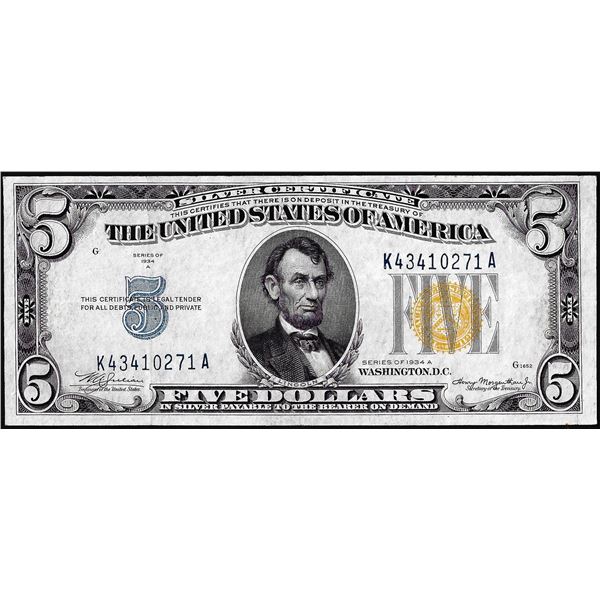 1934A $5 North Africa WWII Emergency Issue Silver Certificate Note