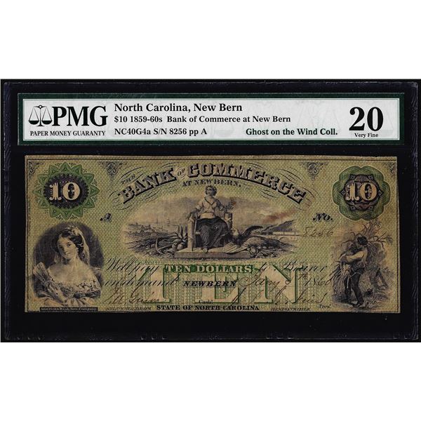 1859-60's $10 Bank of Commerce New Bern North Carolina Obsolete Note PMG Very Fine 20