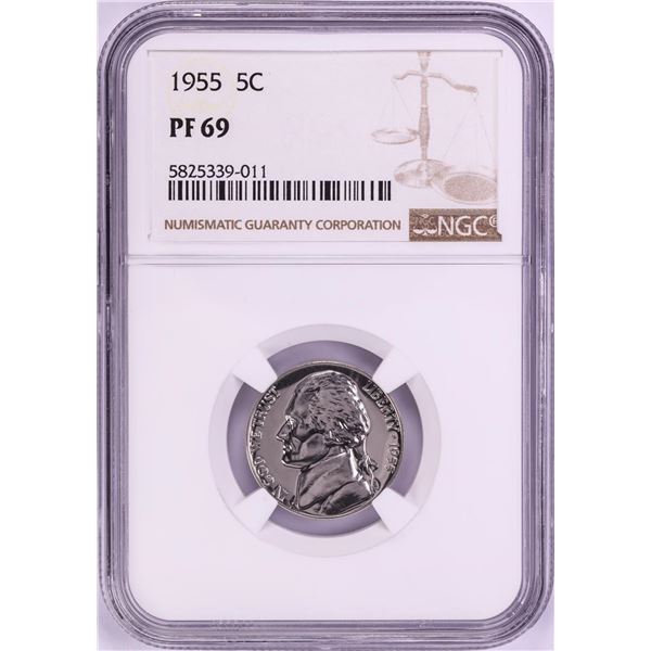 1955 Proof Jefferson Nickel Coin NGC PF69