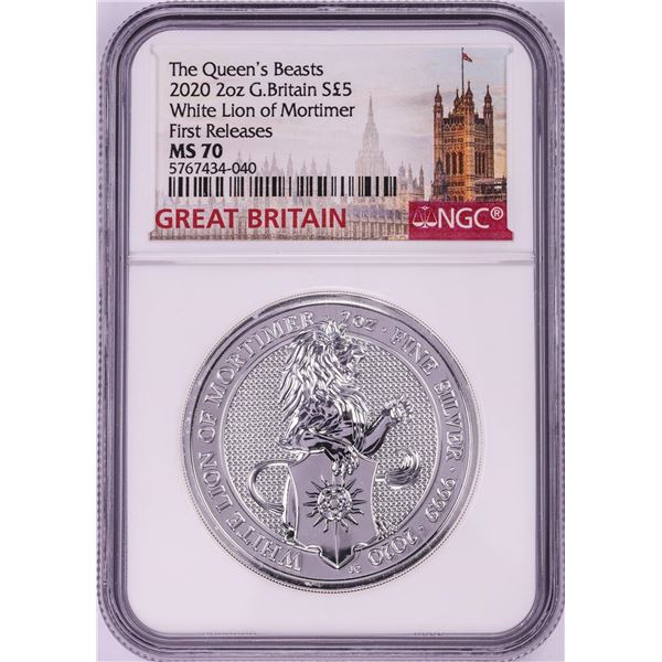 2020 Great Britain 5 Pounds The Queen's Beasts 2oz Silver Coin NGC MS70 First Releases